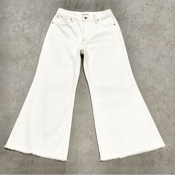 Frame Le Palazzo White Wide Leg Crop Jeans 32x28 Stretch Denim Like New! - Picture 1 of 11